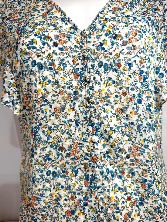 Madewell Floral Button Front Blouse Flutter Sleeve Cinched Back Top 6 - Picture 3 of 11